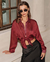 Şarap Kırmızısı Işıltılı Bol Gömlek