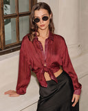 Şarap Kırmızısı Işıltılı Bol Gömlek