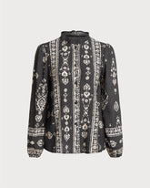 Siyah Çiçekli Fener Kollu Gömlek