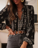 Siyah Çiçekli Fener Kollu Gömlek