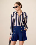 Sueña™ Kadın Lacivert Yüksek Bel Pileli Şort