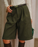 Yeşil Pileli Diz Boyu Şort