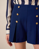 Sueña™ Kadın Lacivert Yüksek Bel Pileli Şort