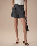 Sueña™ Kadın Gri Yüksek Bel Kuşaklı Pileli Şort