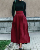 Kırmızı Cepli Kloş Midi Etek