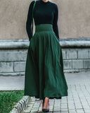 Yeşil Yüksek Bel Kloş Etek