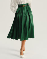 Yeşil Cepli Kloş Midi Etek