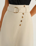 Bej Sarılı Kemerli Midi Etek