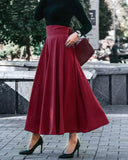 Kırmızı Cepli Kloş Midi Etek