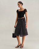 Sueña™ Siyah Polka Dot Denizkızı Midi Etek