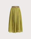 Sueña Yeşil Kuşak Uçuşan Midi Etek