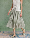 Sueña™ Yeşil Uçuşan Pileli Midi Etek