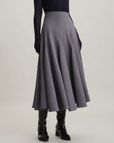 Gri Yüksek Bel Pileli Midi Etek