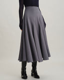 Gri Yüksek Bel Pileli Midi Etek