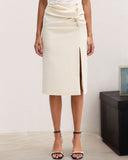 Kayısı Doğal Bel Düz Midi Etek