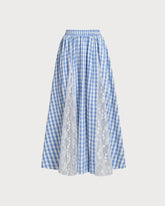 Sueña™ Mavi Ekose Beli Lastikli Midi Etek