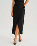 Siyah Doğal Bel Yırtmaçlı Midi Etek
