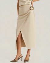 Kayısı Keten Doğal Bel Midi Etek