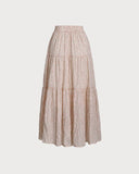 Sueña™ Pembe Çiçekli Beli Pileli Midi Etek