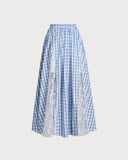 Sueña™ Mavi Ekose Beli Lastikli Midi Etek