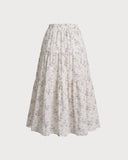 Sueña Mor Çiçekli Beli Lastikli Midi Etek