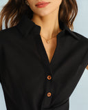 Siyah Kapüşonlu Kol Düğmeli Bluz