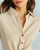 Kayısı Rengi Kapüşonlu Kol Düğmeli Bluz