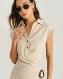 Kayısı Rengi Kapüşonlu Kol Düğmeli Bluz