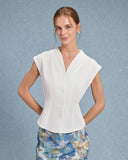 Sueña™ Beyaz V Yaka Düğmeli Tişört