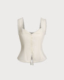 Sueña™ Bej Yelek V Yaka Dantel Bağcıklı Yelek