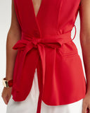 Kırmızı V Yaka Cepli Yelek