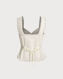 Sueña™ Bej Yelek V Yaka Dantel Bağcıklı Yelek