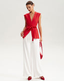 Kırmızı V Yaka Cepli Yelek