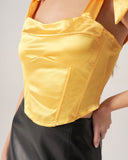 Sueña™ Bettydress-Sarı Saten Kravat Askılı Cami Üst