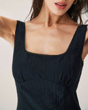 Sueña™ Siyah Dokulu Slip Mini Elbise