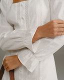 Beyaz Kare Yaka A Kesim Mini Elbise