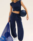 Sueña™ Mavi Yuvarlak Yaka Kolsuz Yoga Üstü - Hafif Destekli