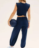 Sueña™ Mavi Yuvarlak Yaka Kolsuz Yoga Üstü - Hafif Destekli