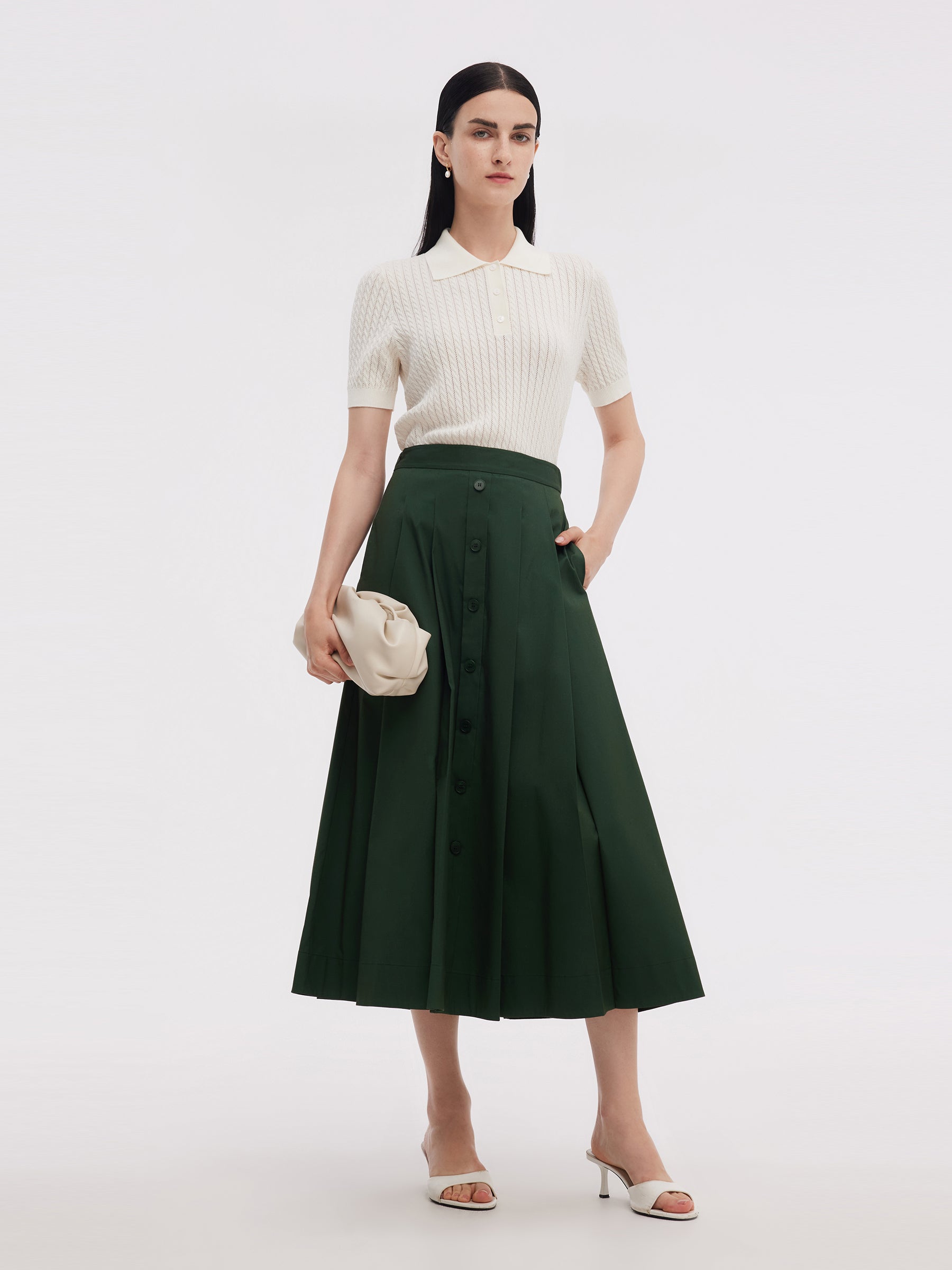 Tencel Karışımlı Ajurlu Kadın Örgü Polo Üst