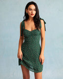Sueña Yeşil Kalp Yaka Çiçek Slip Mini Elbise