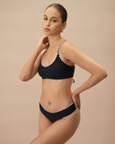 Sueña™ Siyah Kontrast Fitilli Bikini Üstü
