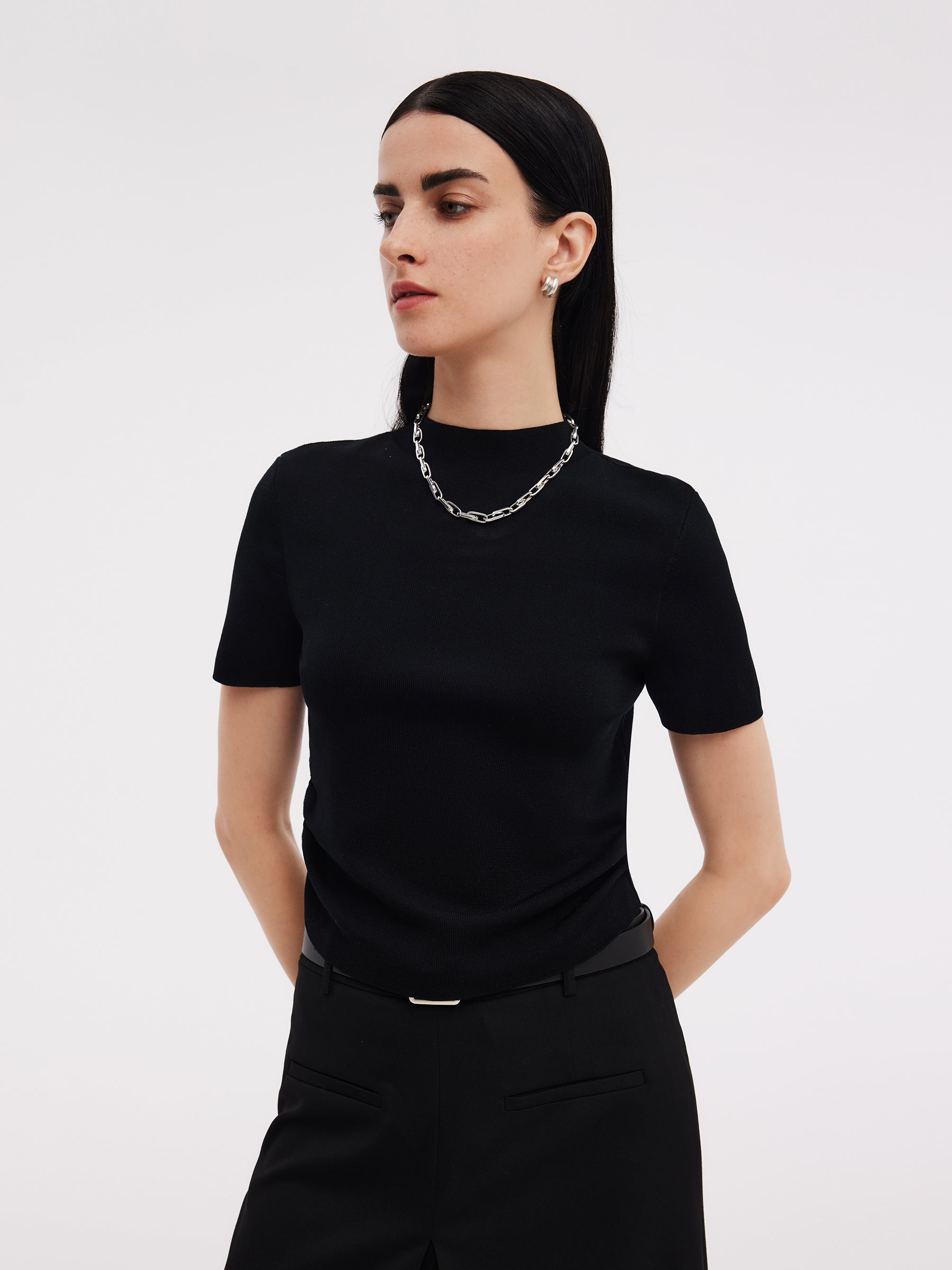 Tencel Asetat Karışımlı Kadın Yan Pileli Örgü Üst