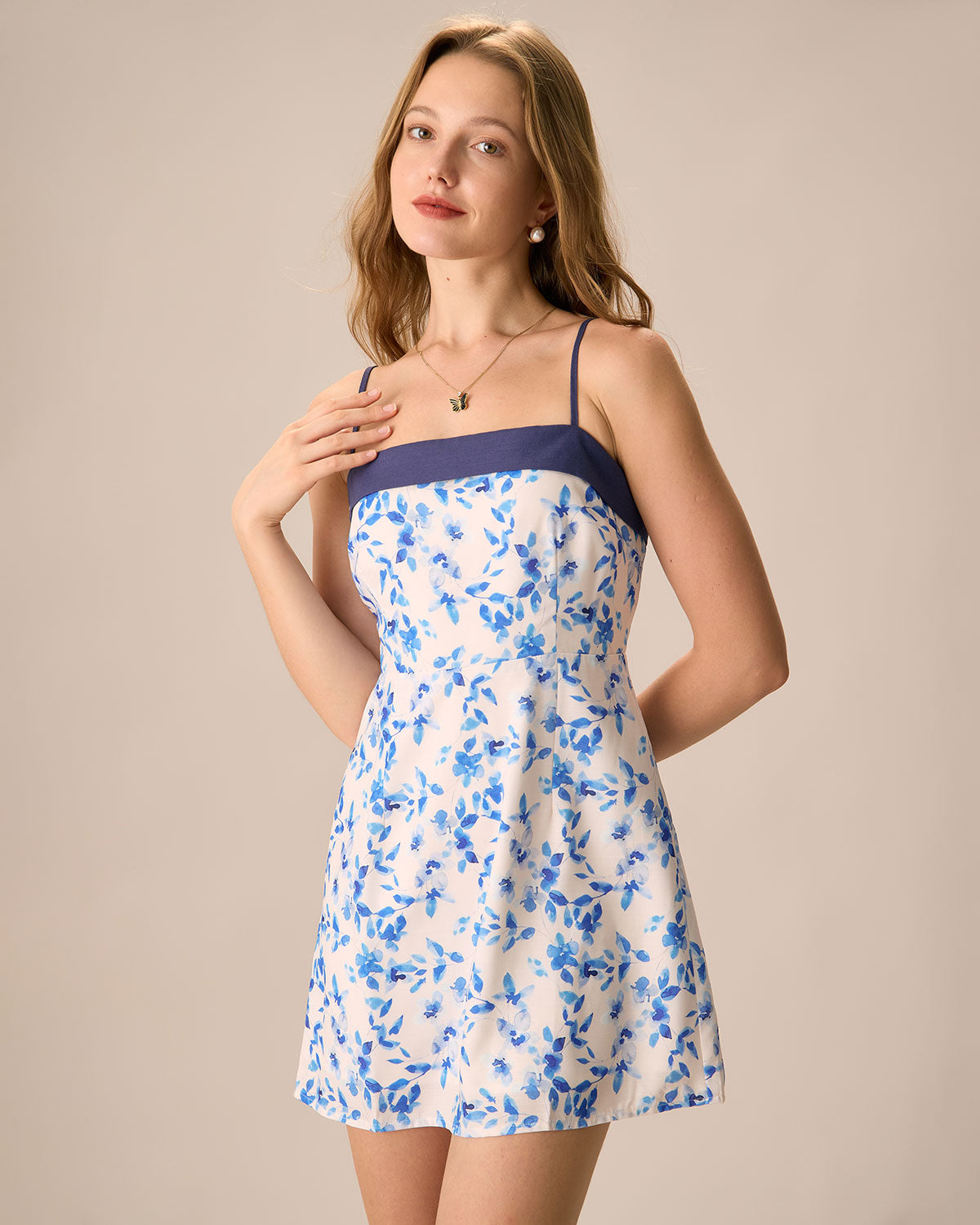 Sueña™ Kadın Mavi Çiçekli Slip Mini Elbise