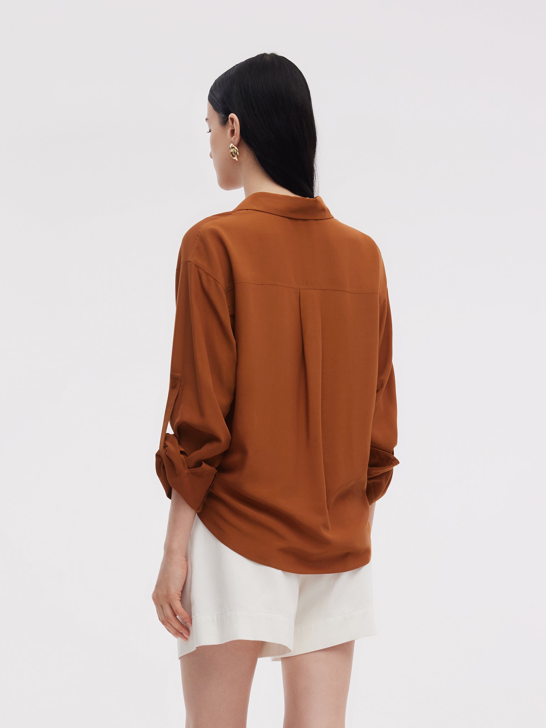Tencel Asetat Karışımlı Kadın Ayarlanabilir Kollu Gömlek