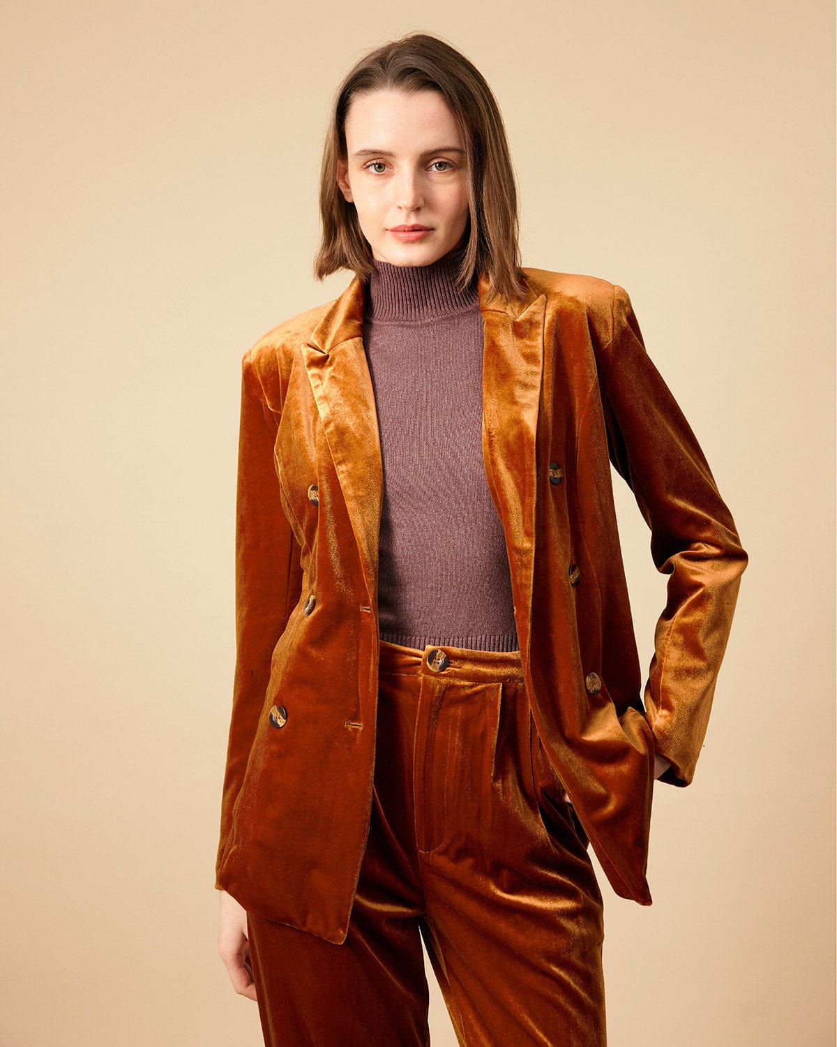 Sueña™ Yakalı Kruvaze Kadife Blazer