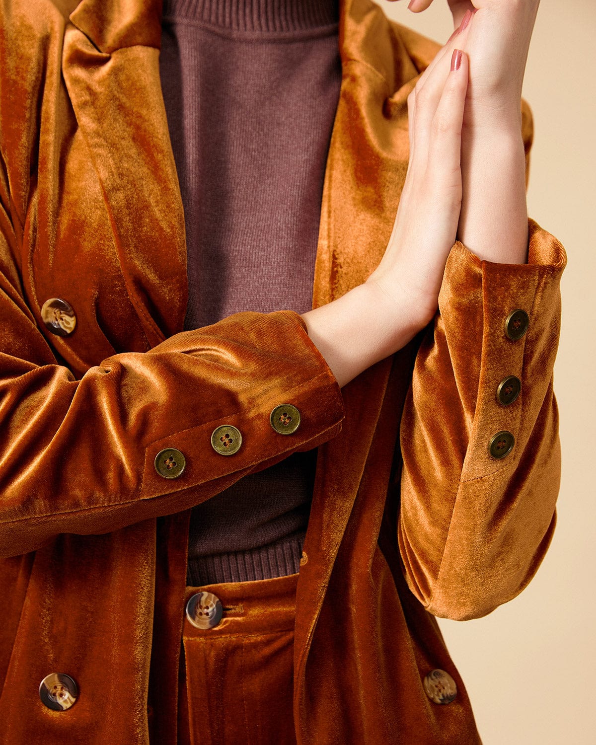 Sueña™ Yakalı Kruvaze Kadife Blazer
