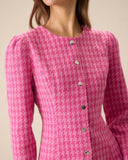Kadın Pembe Tek Düğmeli Tweed Mini Elbise
