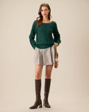 Yeşil Romance Kablo Örgü Kazak