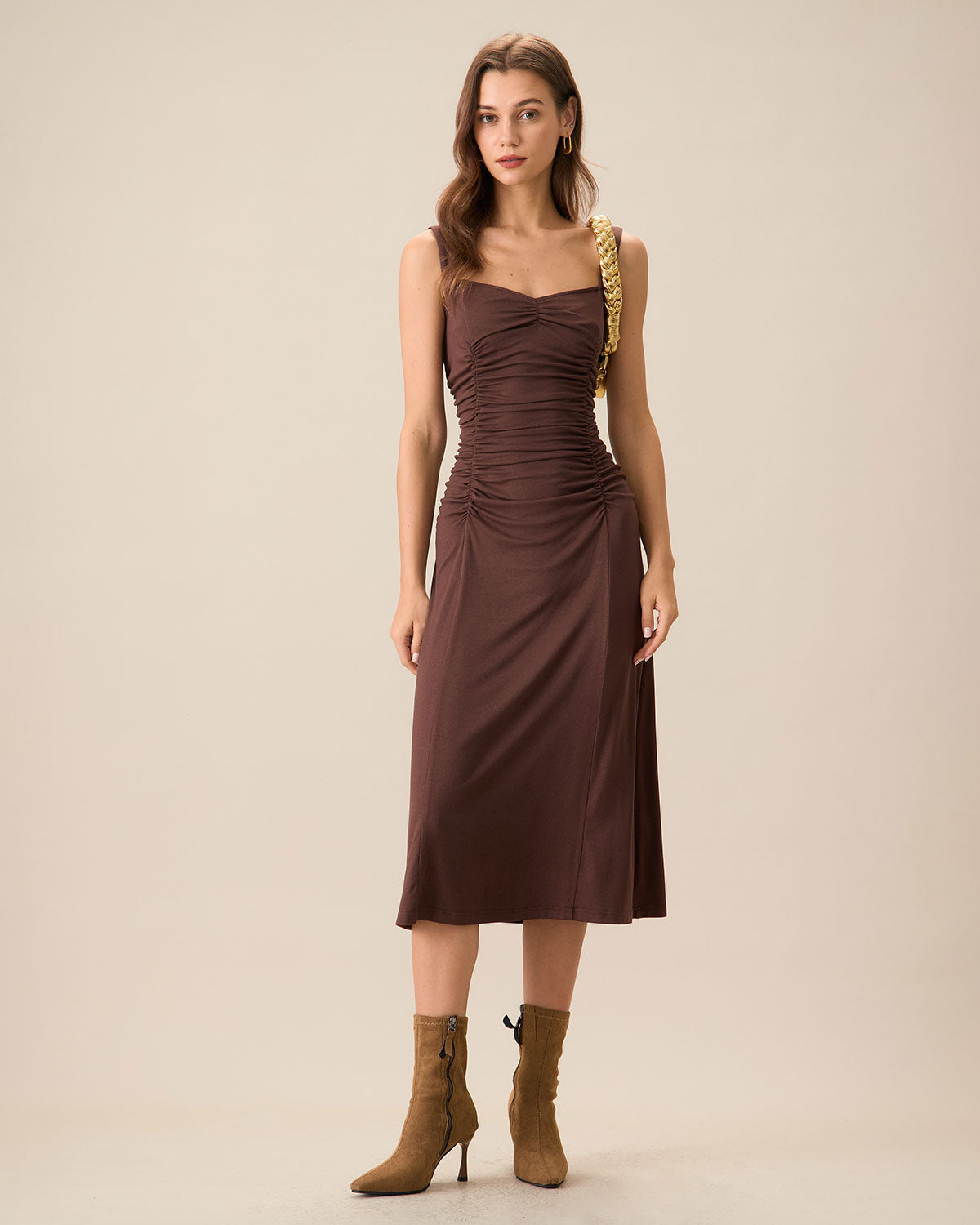 Sueña Kadın Kahve Dantelli Örme Slip Midi Elbise