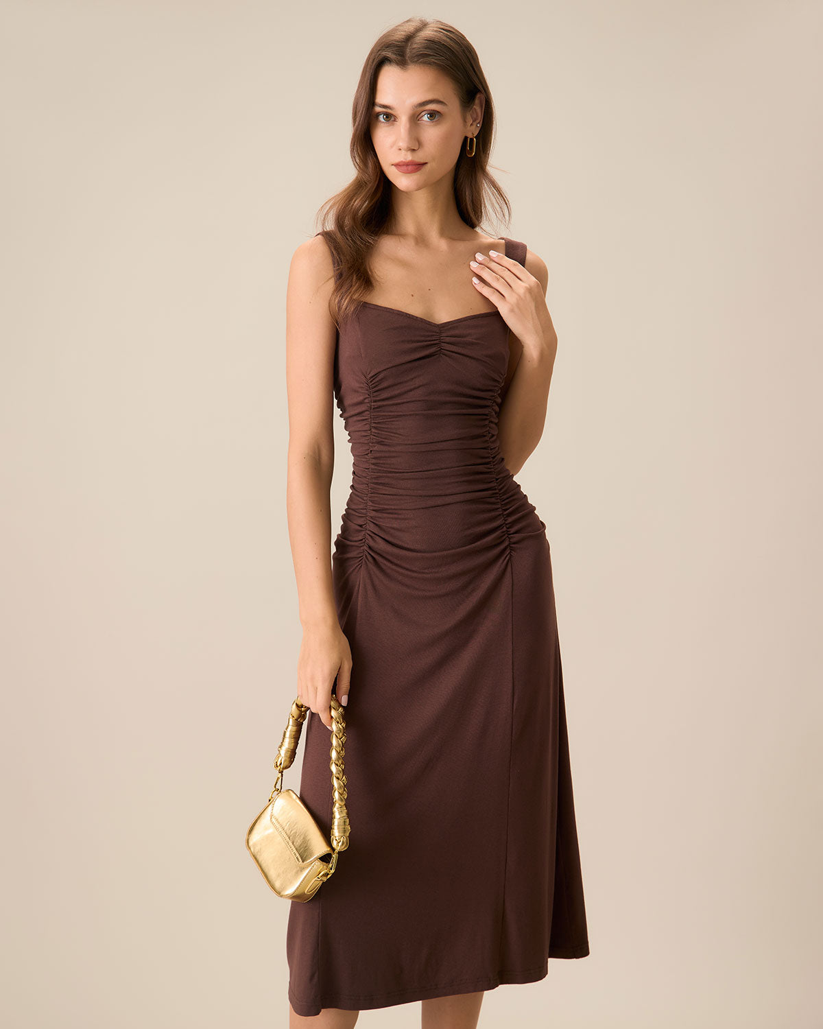 Sueña Kadın Kahve Dantelli Örme Slip Midi Elbise